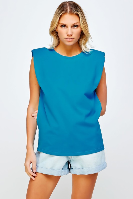 KNIT CREW NECK SHOULDER PAD MUSCLE TEE