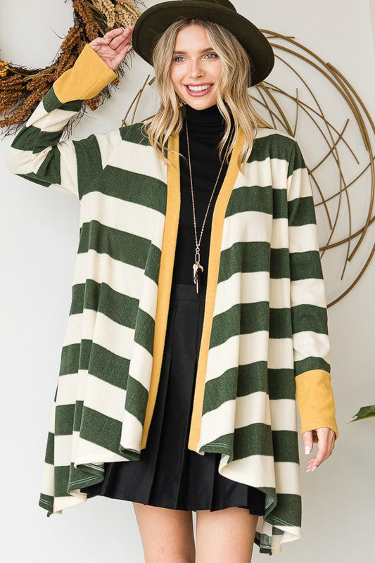 Open Front Striped Draped Cardigan