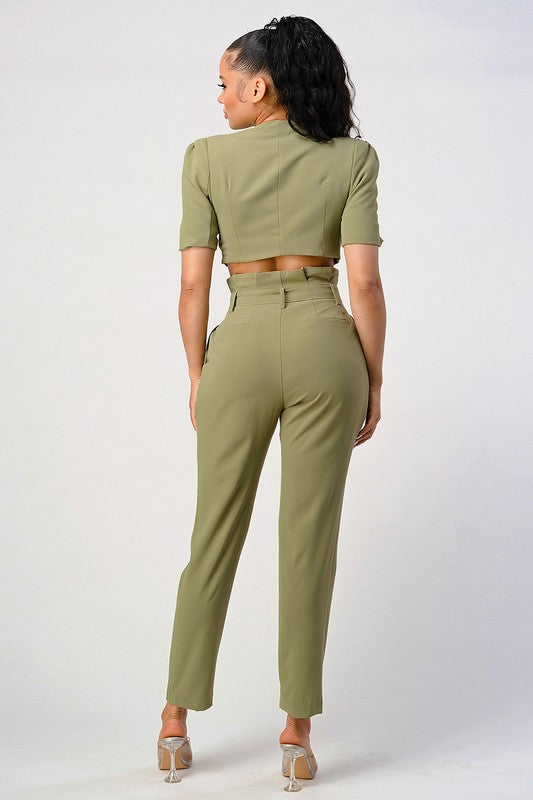 TWO PIECE PANT SET, BELT INCLUDED
