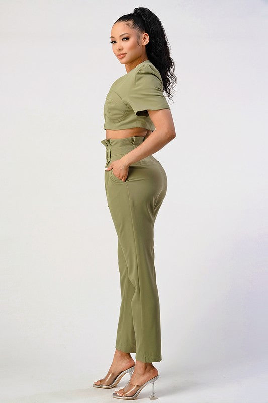 TWO PIECE PANT SET, BELT INCLUDED