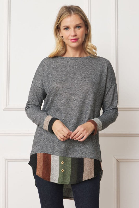 Terry Mock Layered Tunic With Button Accent