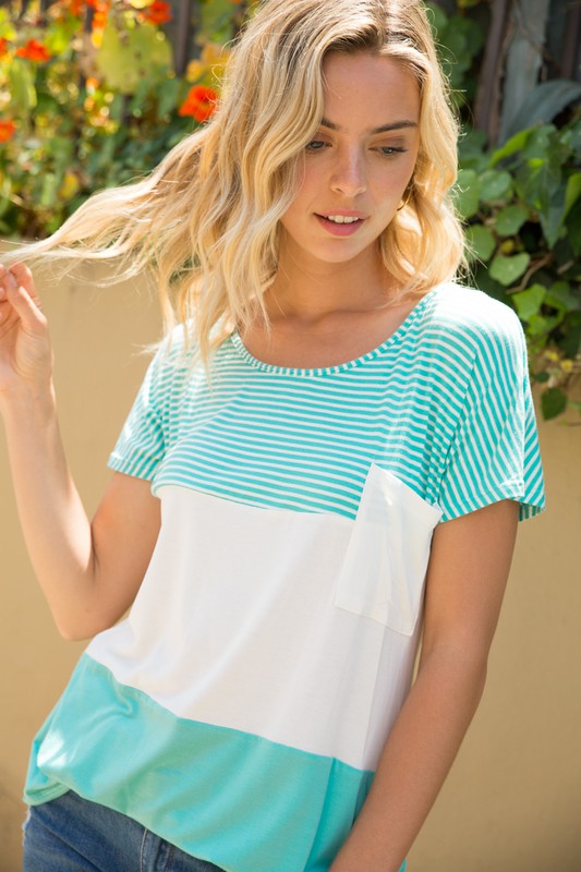 PLUS STRIPE SOLID MIXED TOP