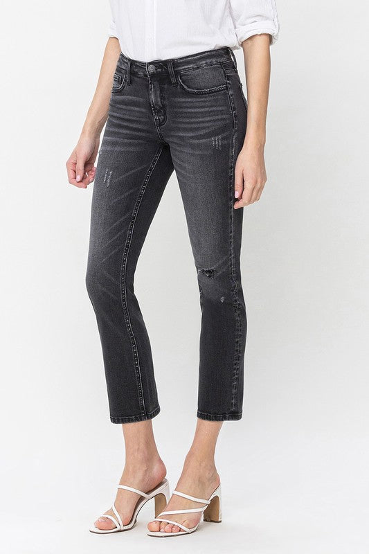 Mid Rise Crop Slim Straight Jeans