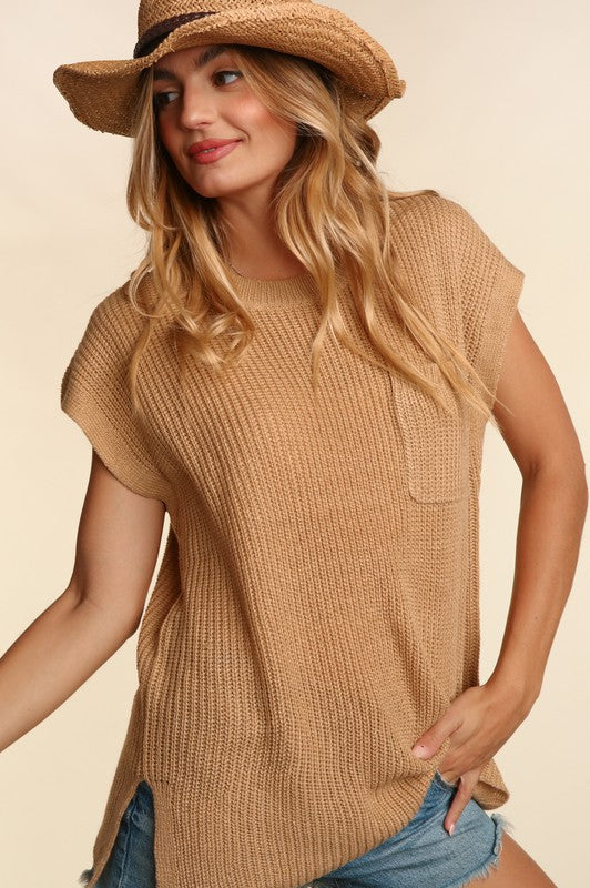 PLUS DOLMAN OVERSIZED SWEATER KNIT TOP WITH POCKET