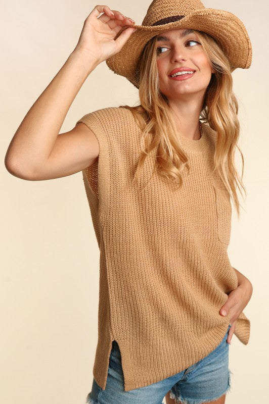 DOLMAN OVERSIZED SWEATER KNIT TOP WITH POCKET