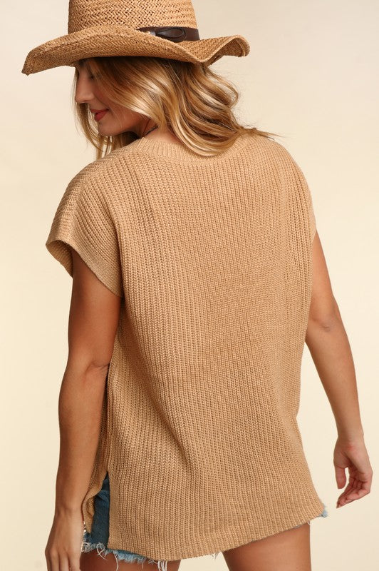 DOLMAN OVERSIZED SWEATER KNIT TOP WITH POCKET