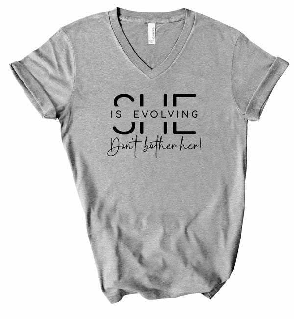V-Neck She Is Evolving Graphic Boutique Tee