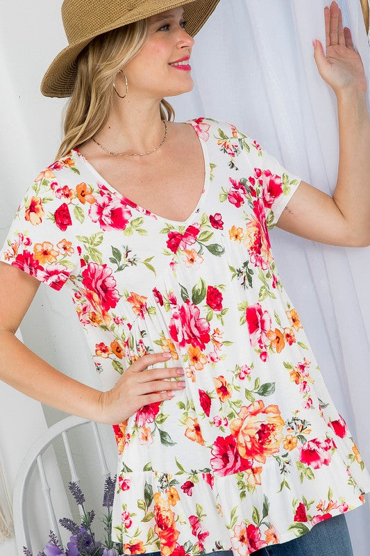 PLUS ALLOVER FLORAL BABYDOLL TOP