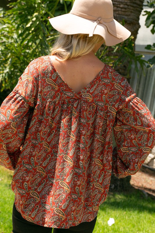 PLUS PAISLEY BABY DOLL TOP