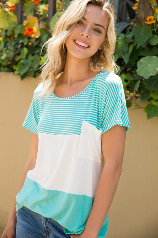 PLUS STRIPE SOLID MIXED TOP