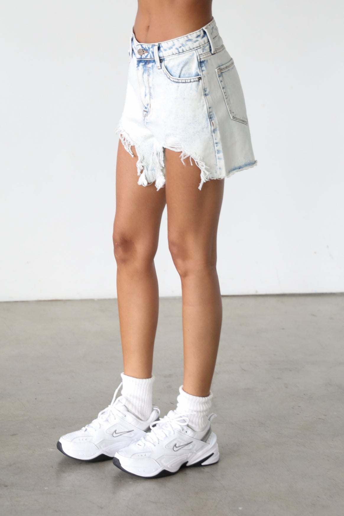 High Rise Distressed Denim Shorts - 5101