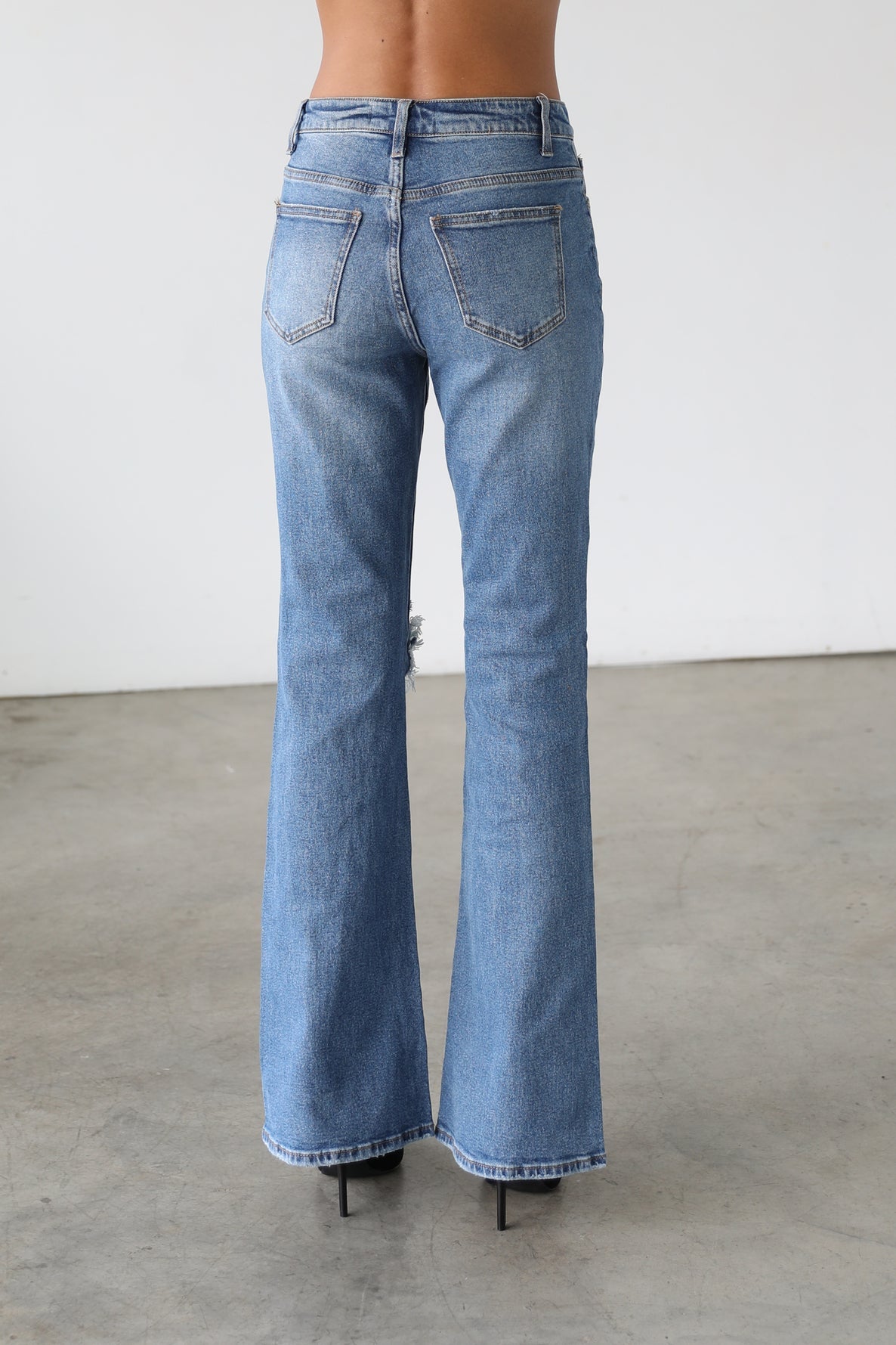 High Rise Flare Leg Denim Jeans - Medium-7101