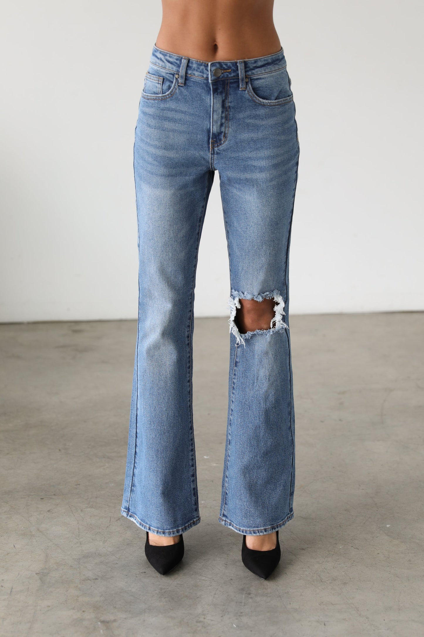 High Rise Flare Leg Denim Jeans - Medium-7101