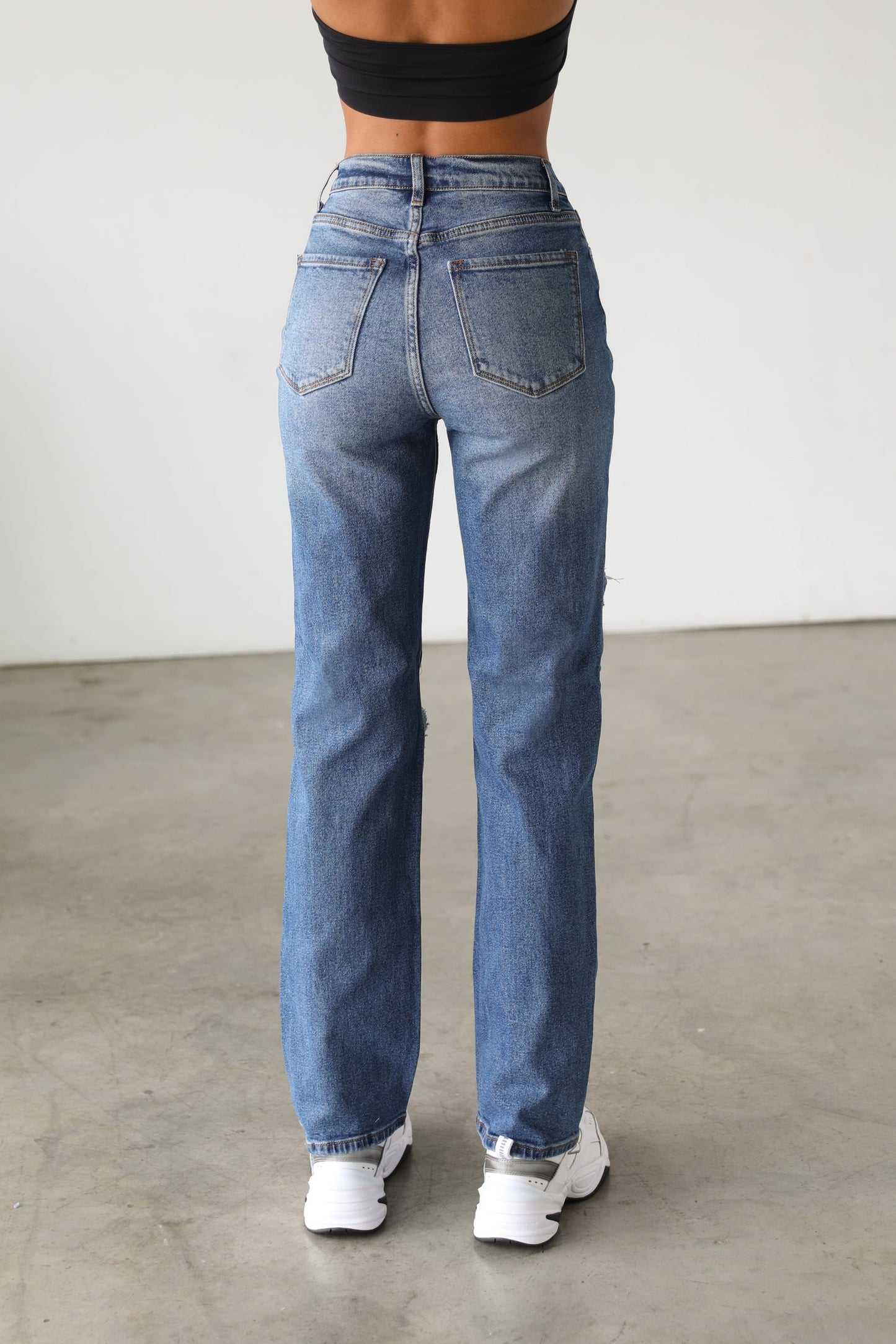 High Rise Straight Leg Denim Jeans - Dark - 7105
