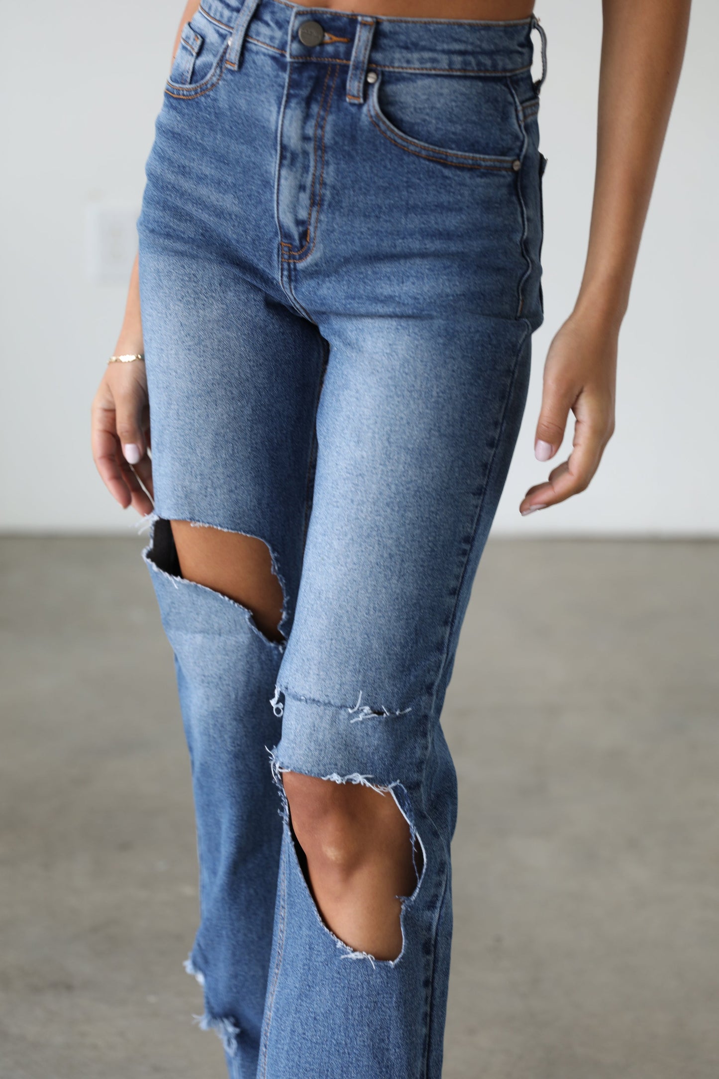 High Rise Straight Leg Denim Jeans - Dark - 7105