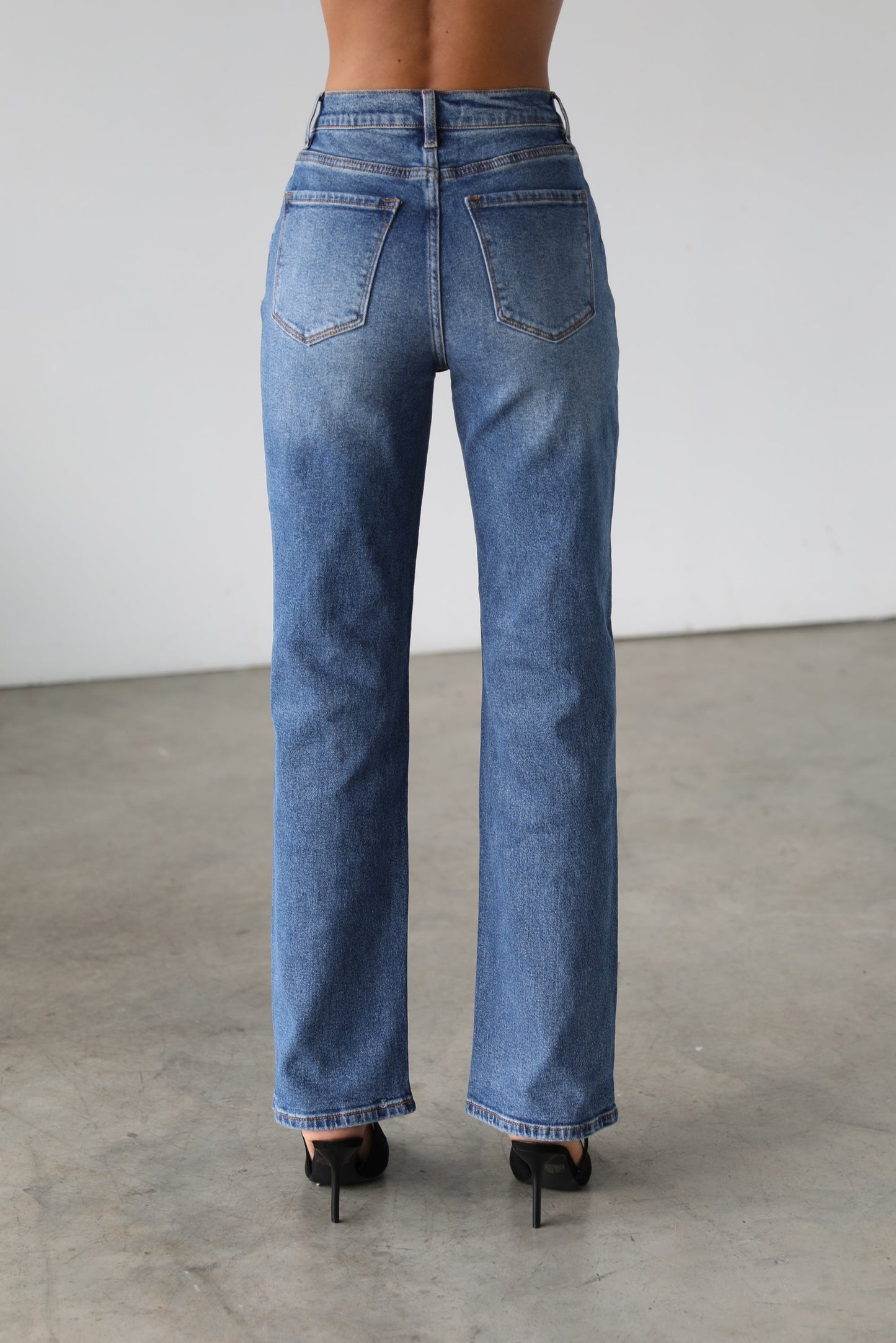 High Rise Straight Leg Denim Jeans - Dark- 7106