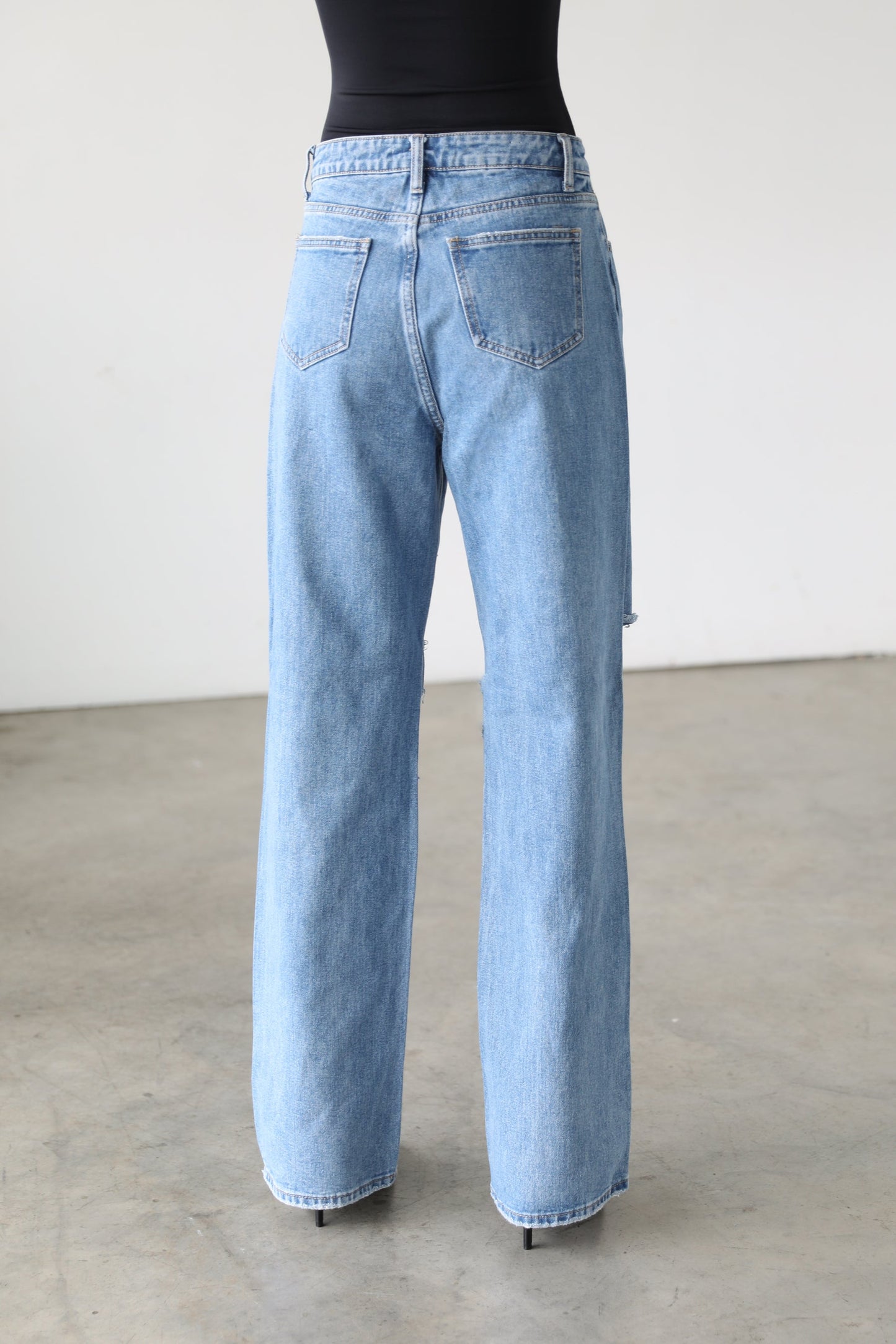 High Rise Straight Wide Leg Denim Jeans- 7129