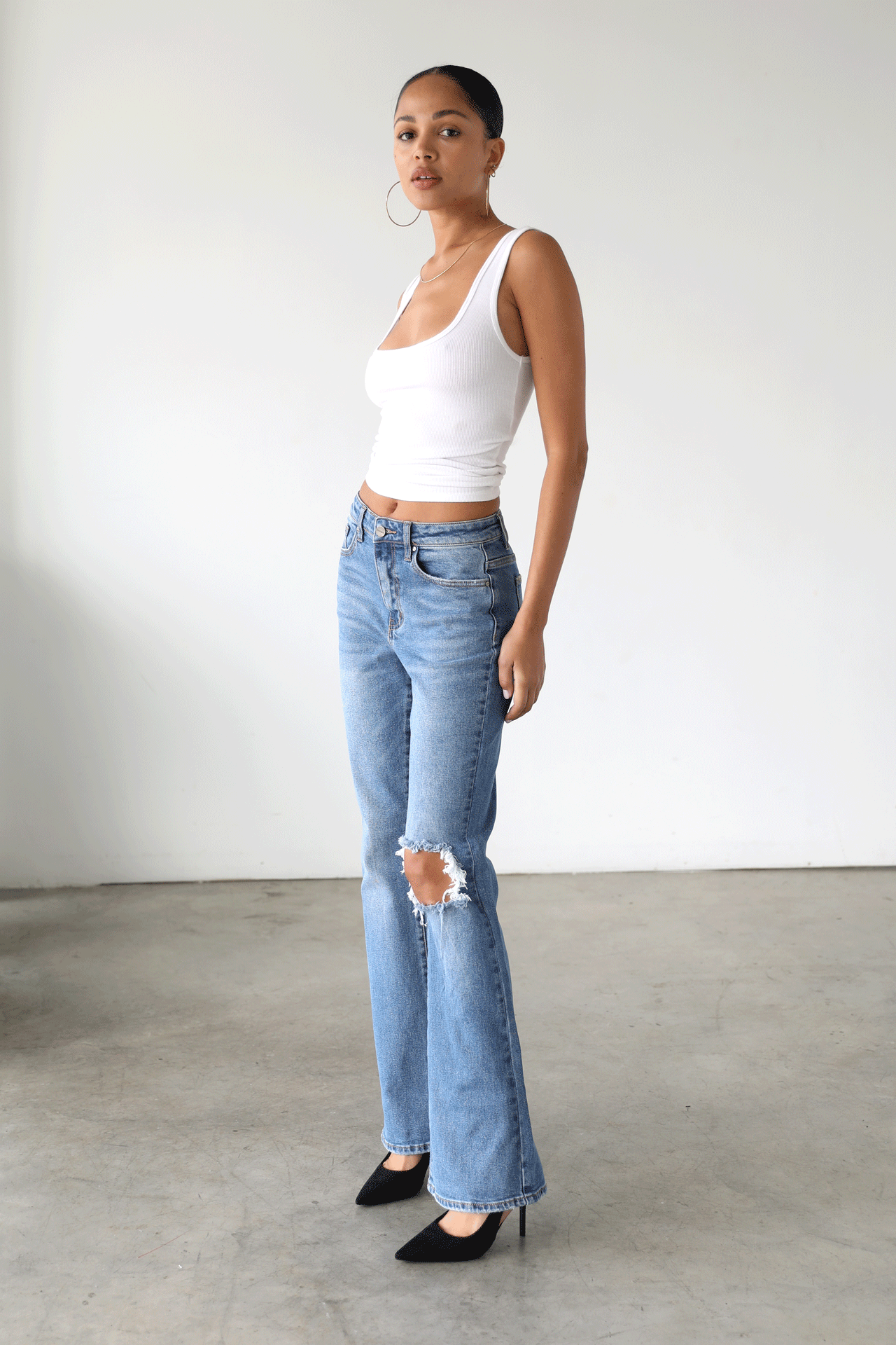 High Rise Flare Leg Denim Jeans - Medium-7101
