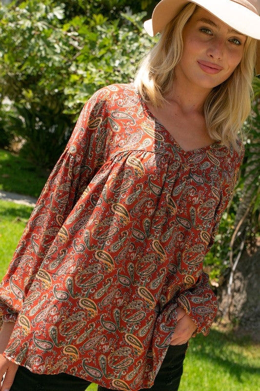 PLUS PAISLEY BABY DOLL TOP
