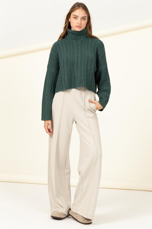 Autumn Skies Cable-Knit Turtleneck Sweater