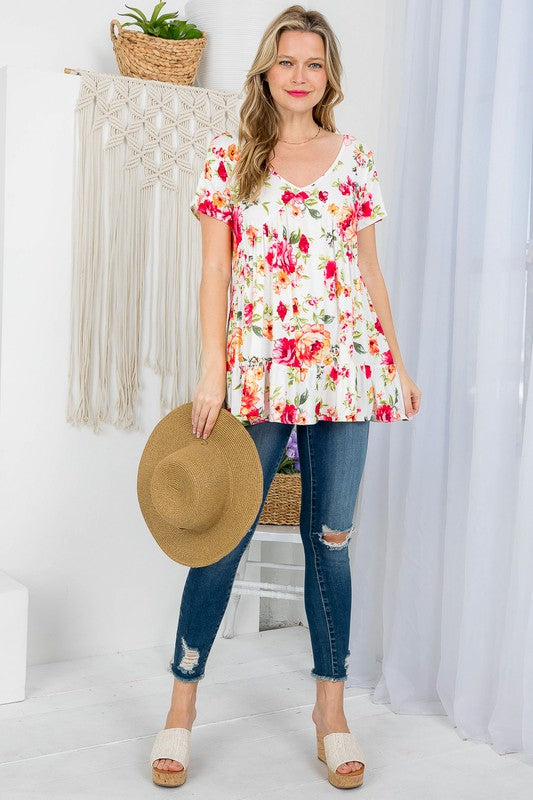 PLUS ALLOVER FLORAL BABYDOLL TOP