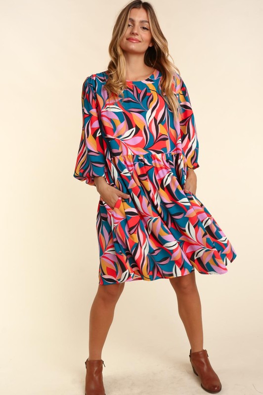 PLUS BABYDOLL MULTI COLOR DRESS WITH SIDE POCKETS