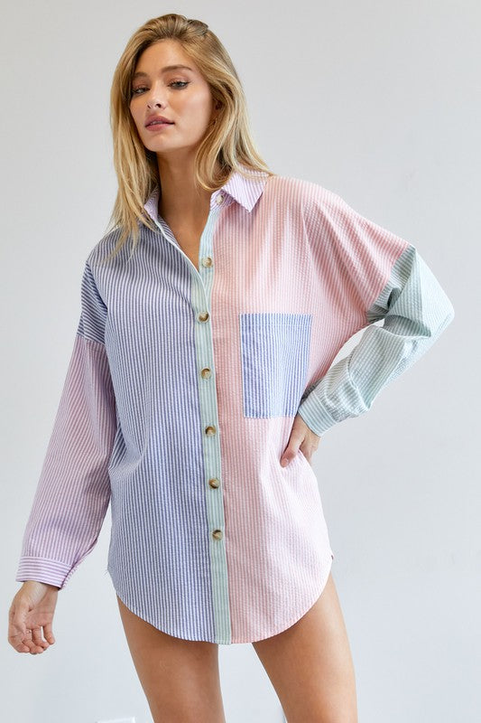 Multi Color Striped Button Down Shirt