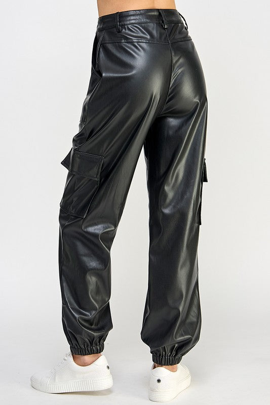 RELAXED VEGAN LEATHER CARGO PANTS