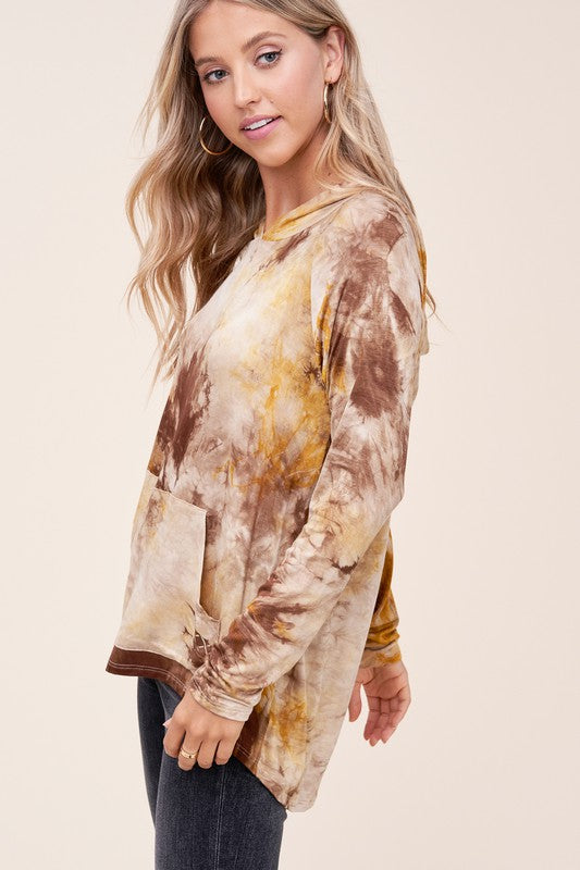 TIE DYE PRINT HOODIE HIGH LOW TOP