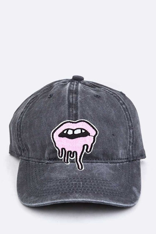 Dripping Lips Embroidered Patch Cap