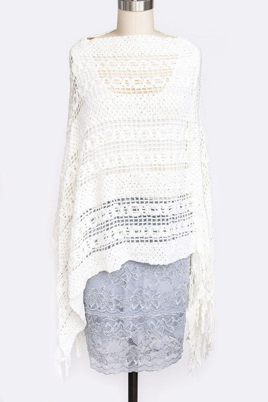 Loose Knit Fringe Poncho