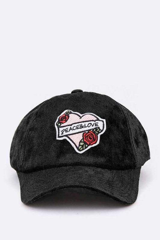 Peace And Love Heart Patch Distress Velour Cap