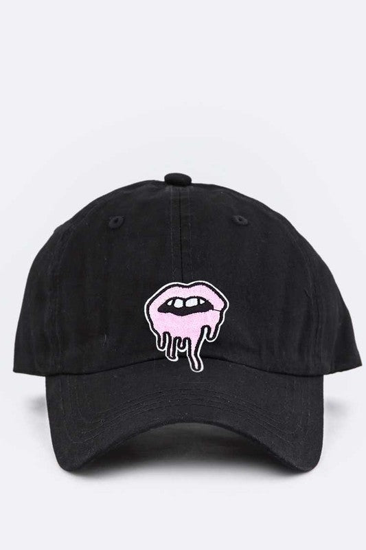 Dripping Lips Embroidered Patch Cap