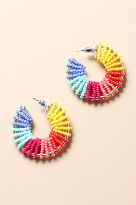 Beaded Rainbow Hoop Earrings