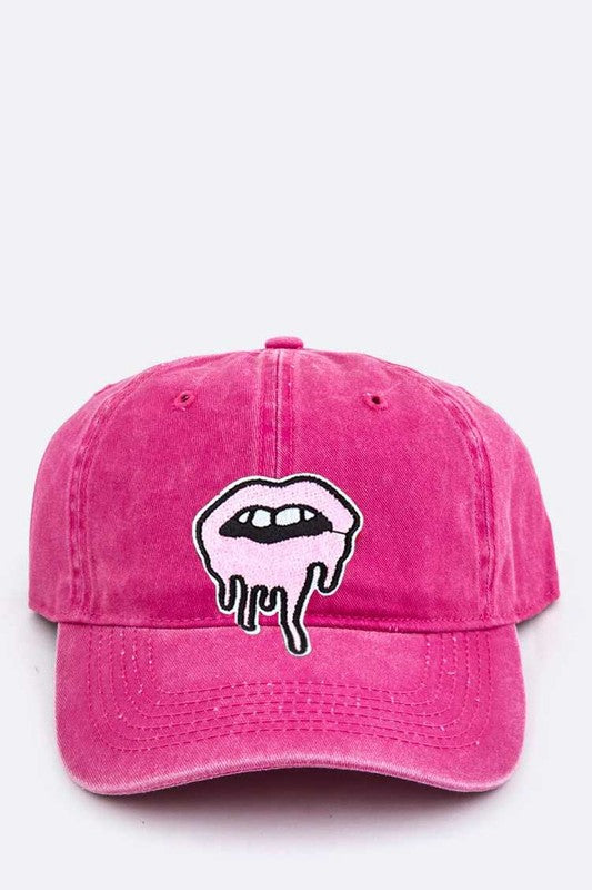 Dripping Lips Embroidered Patch Cap