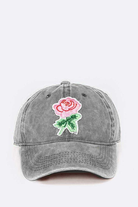 Embroidered Rose Patch Vintage Washed Cotton Cap