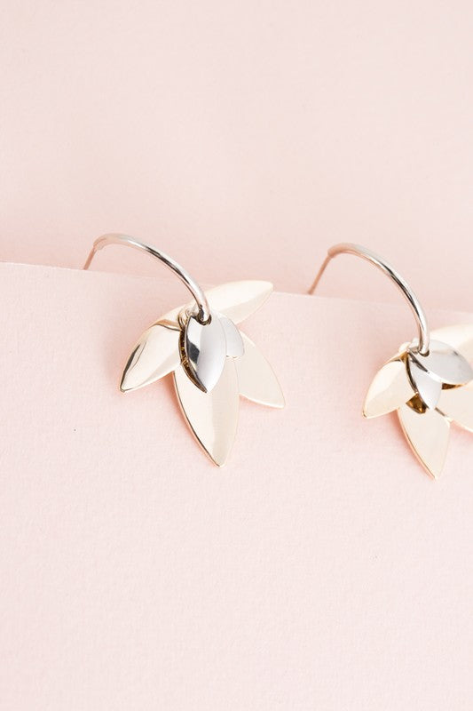 Two-Tone Lotus Hoop Earrings