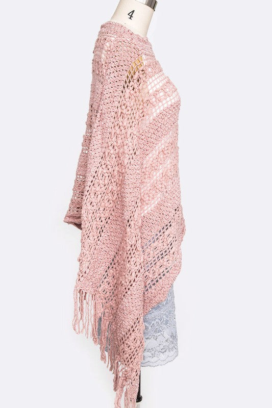 Loose Knit Fringe Poncho