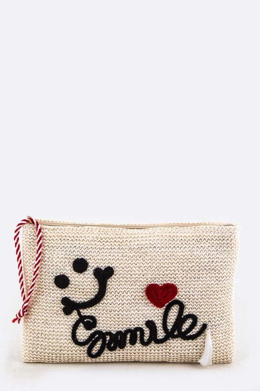 Smile Embroidery Straw Pouch