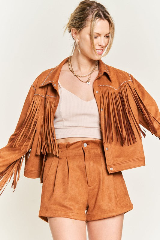 Suede studded fringe jacket