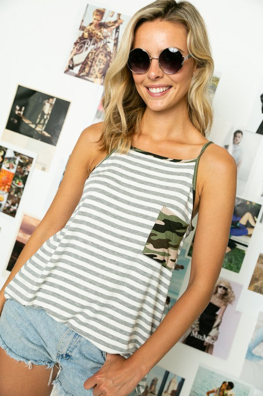 PLUS STRIPE CAMO MIX CAMISOLE TOP