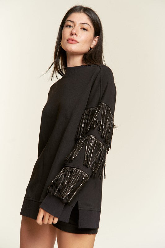 Silver studded fringe sleeve top PLUS