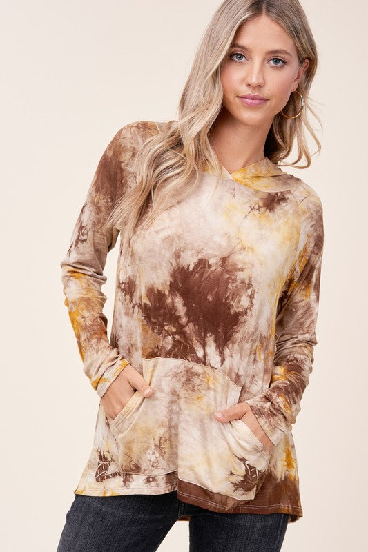 TIE DYE PRINT HOODIE HIGH LOW TOP