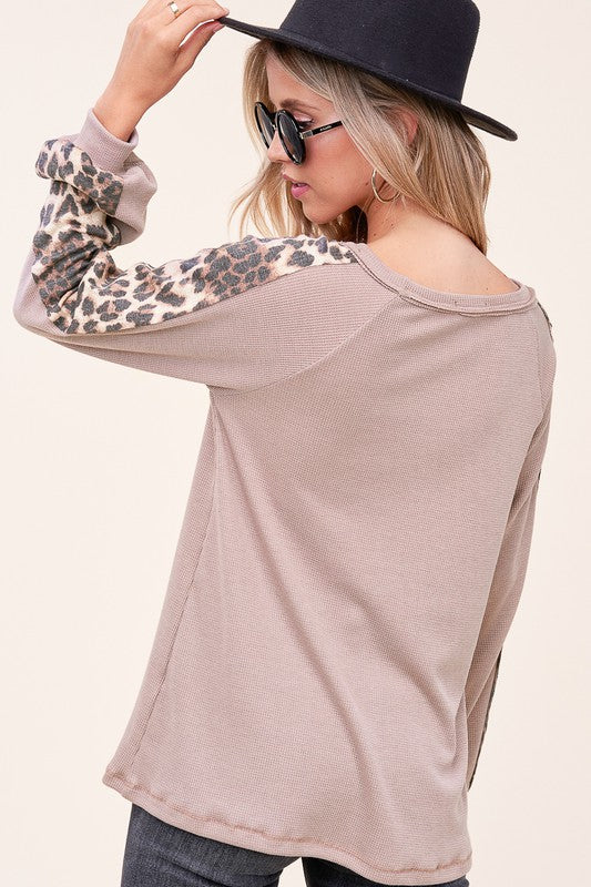 PLUS ANIMAL PRINT MIX BASEBALL TOP