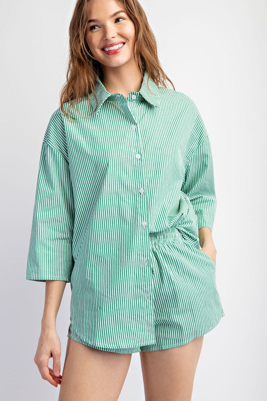 2pcs SET SOFT WOVEN STRIPE OVERSIZE SHIRT AND SHOR