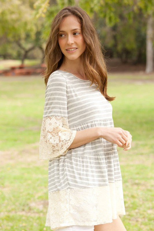 Lace Ruffle Sleeve Tiered Tunic