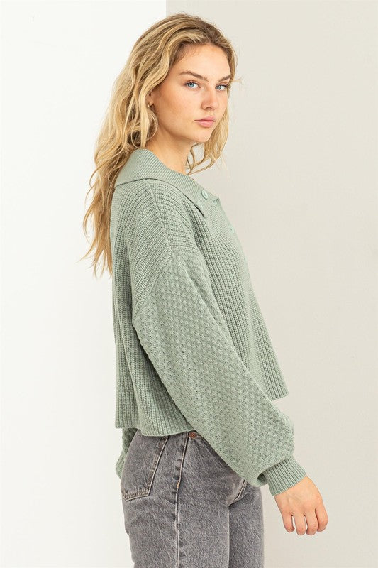 Instant Winner Wide Collar Button Front Sweater