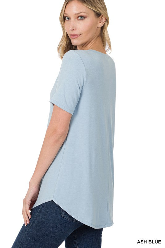 Short Sleeve V-Neck Round Hem Top