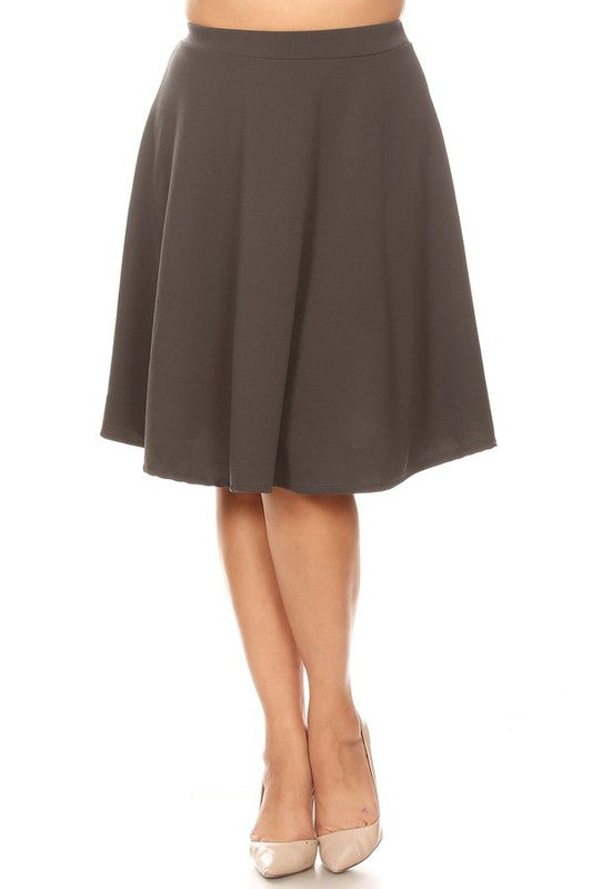 Solid high waisted A-line knee length skirt