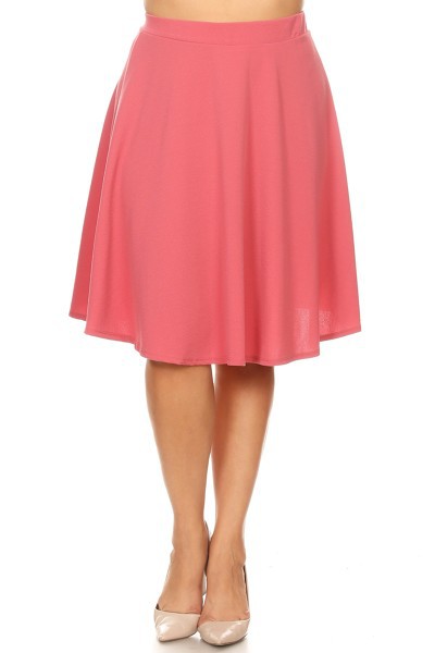 Solid high waisted A-line knee length skirt